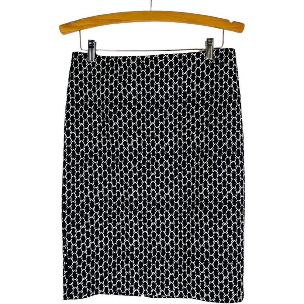 Adrianna Papell black white geometric preppy office midi pencil skirt 6
